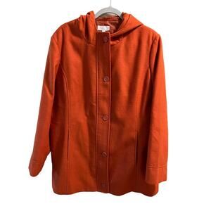 Rosa Thea Womens Hooded Button Front Zip Up Jacket Size Medium Orange